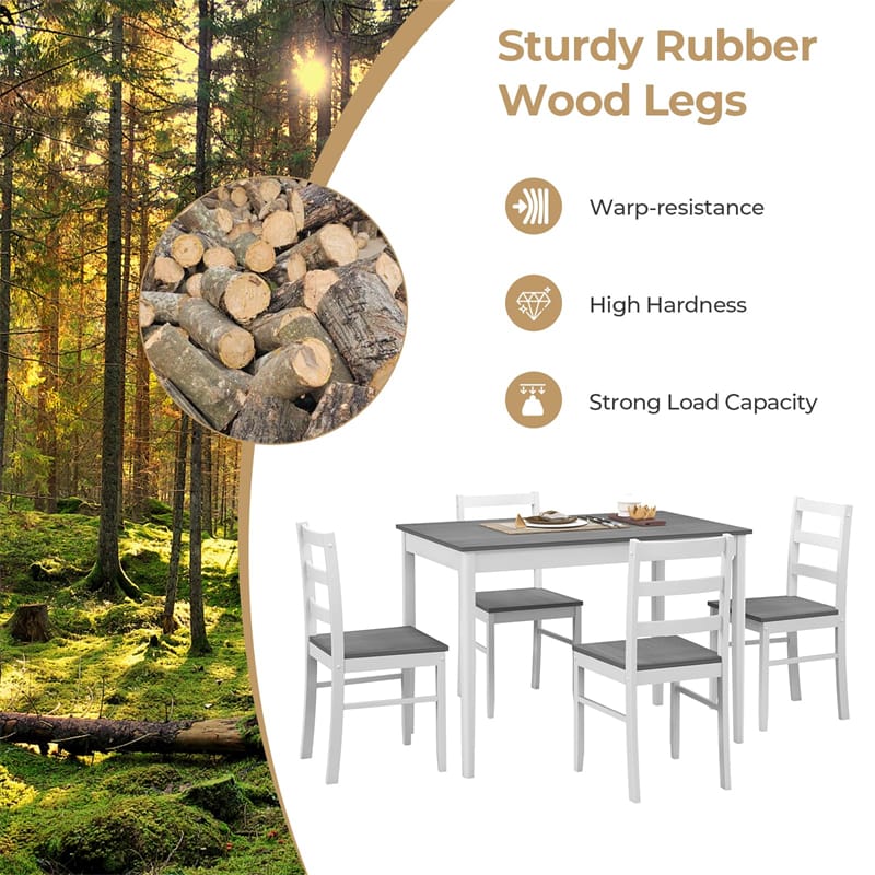 5-Piece Dining Table Set for 4, Wood Kitchen Table & 4 Chairs w/ Rubber Wood Legs - Product image 15