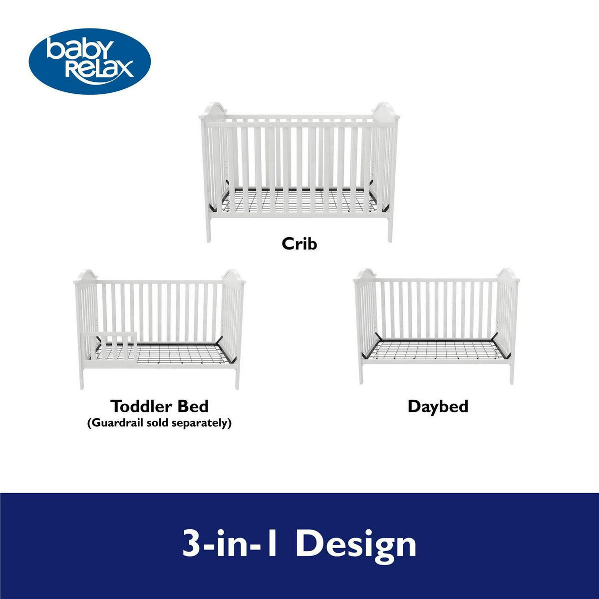 Baby Relax Adele 3 - in - 1 Convertible Crib. White