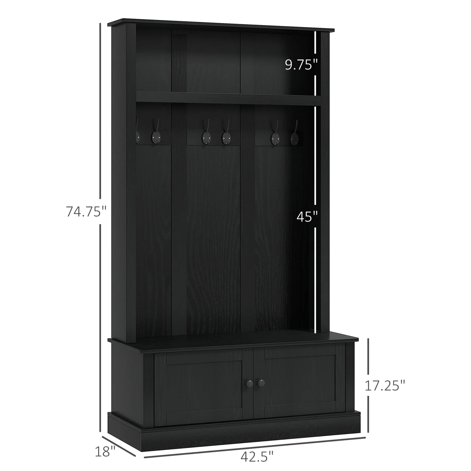 HOMCOM Hall Tree, Entryway Bench W/ Coat Rack, Shoe Cabinet, Black - Product image 9