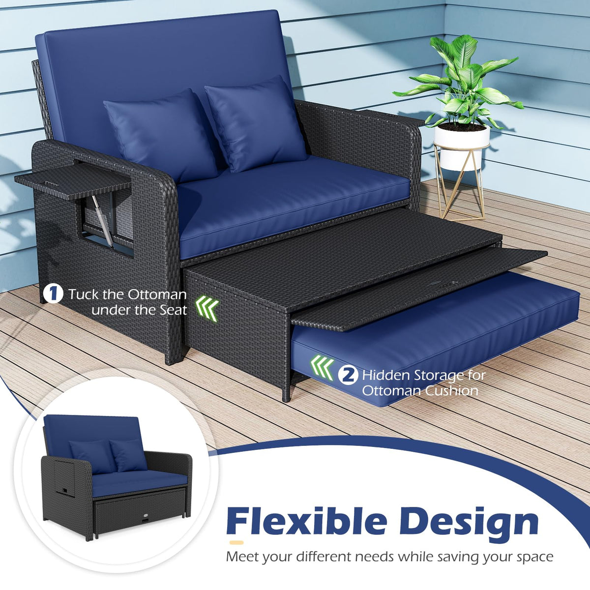 Tangkula Patio Rattan Daybed with 4 Level Adjustable Backrest - Product image 4