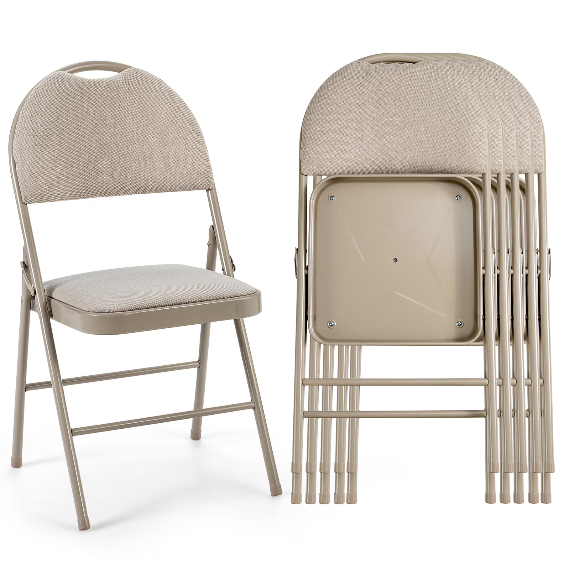 Costway Set of 6 Folding Chairs Fabric Upholstered Padded Seat Metal Frame Home Office Beige - Product image 1