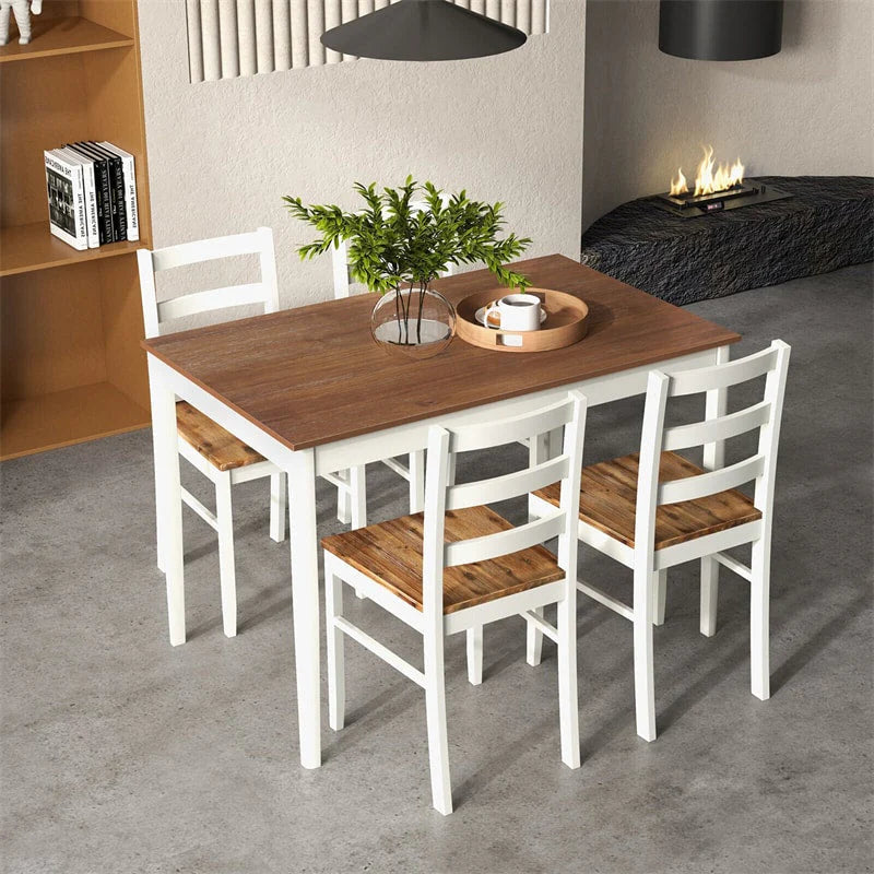 5-Piece Dining Table Set for 4, Wood Kitchen Table & 4 Chairs w/ Rubber Wood Legs - Product image 1