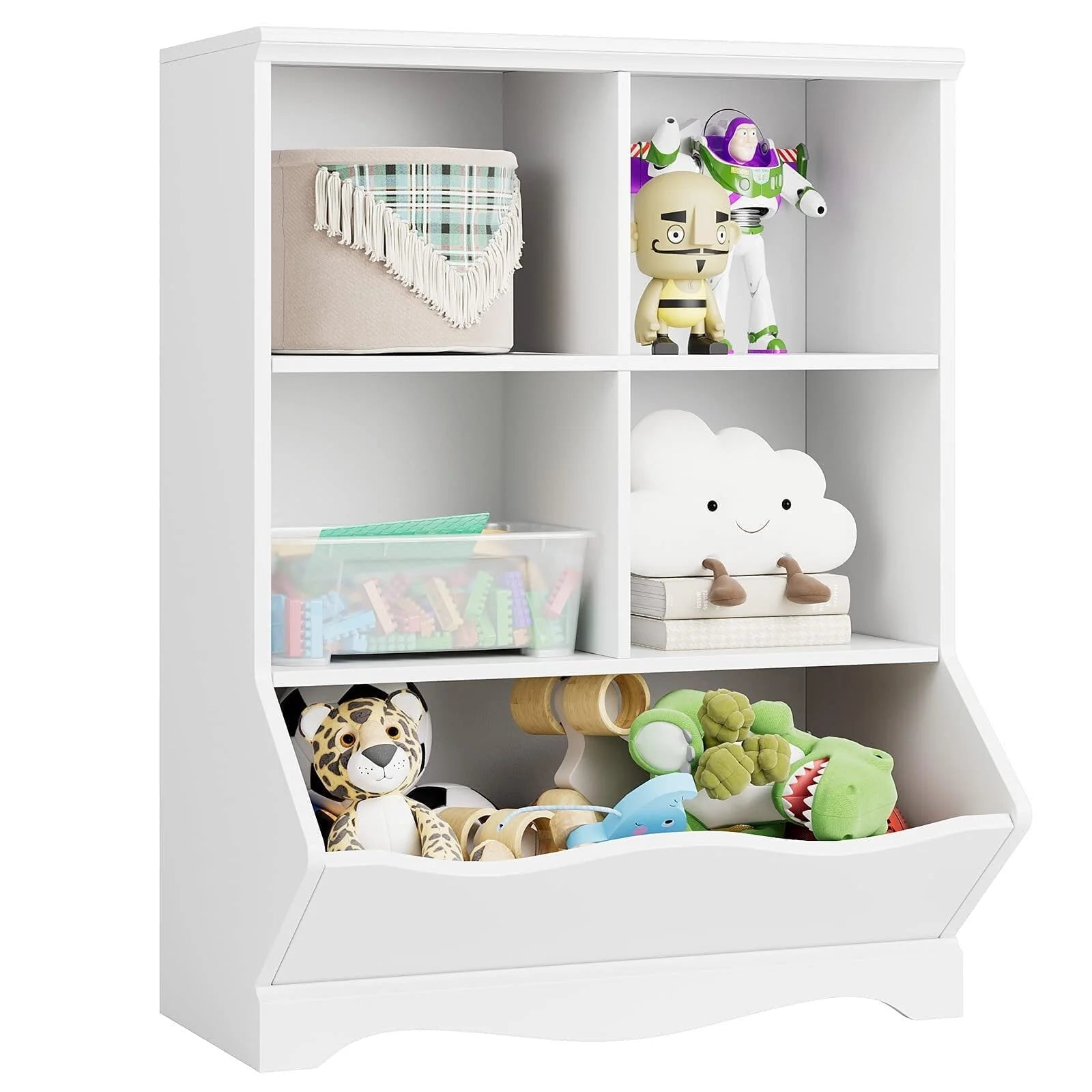 Homfa Kid'S Cubby Toy Storage Cabinet, Wood Toy Organizer of 5 Bins, Children'S White Bookcase - Product image 6