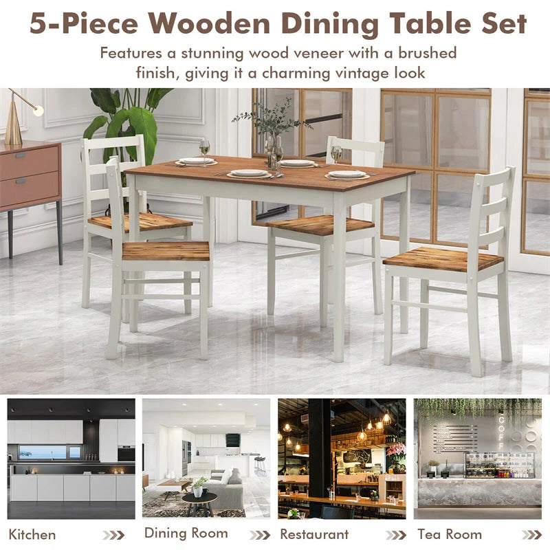 5-Piece Dining Table Set for 4, Wood Kitchen Table & 4 Chairs w/ Rubber Wood Legs - Product image 9