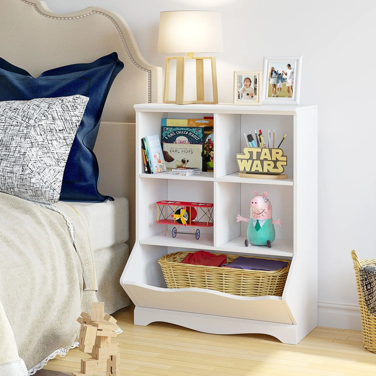 Homfa Kid'S Cubby Toy Storage Cabinet, Wood Toy Organizer of 5 Bins, Children'S White Bookcase - Product image 5