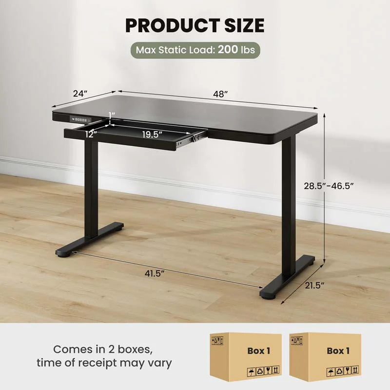 48" x 24" Electric Standing Desk with Drawer, Tempered Glass Top, Memory Positions & USB Type-C Outlets - Product image 20