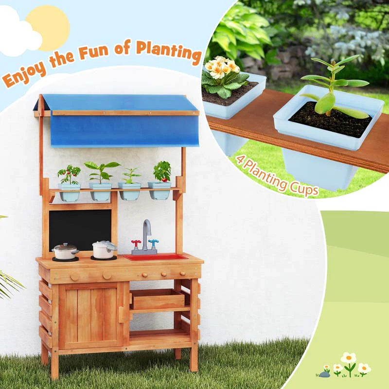 Kids Mud Kitchen Playset, Fir Wood Outdoor Play Kitchen Kids Potting Bench Mud Table with Adjustable - Product image 6