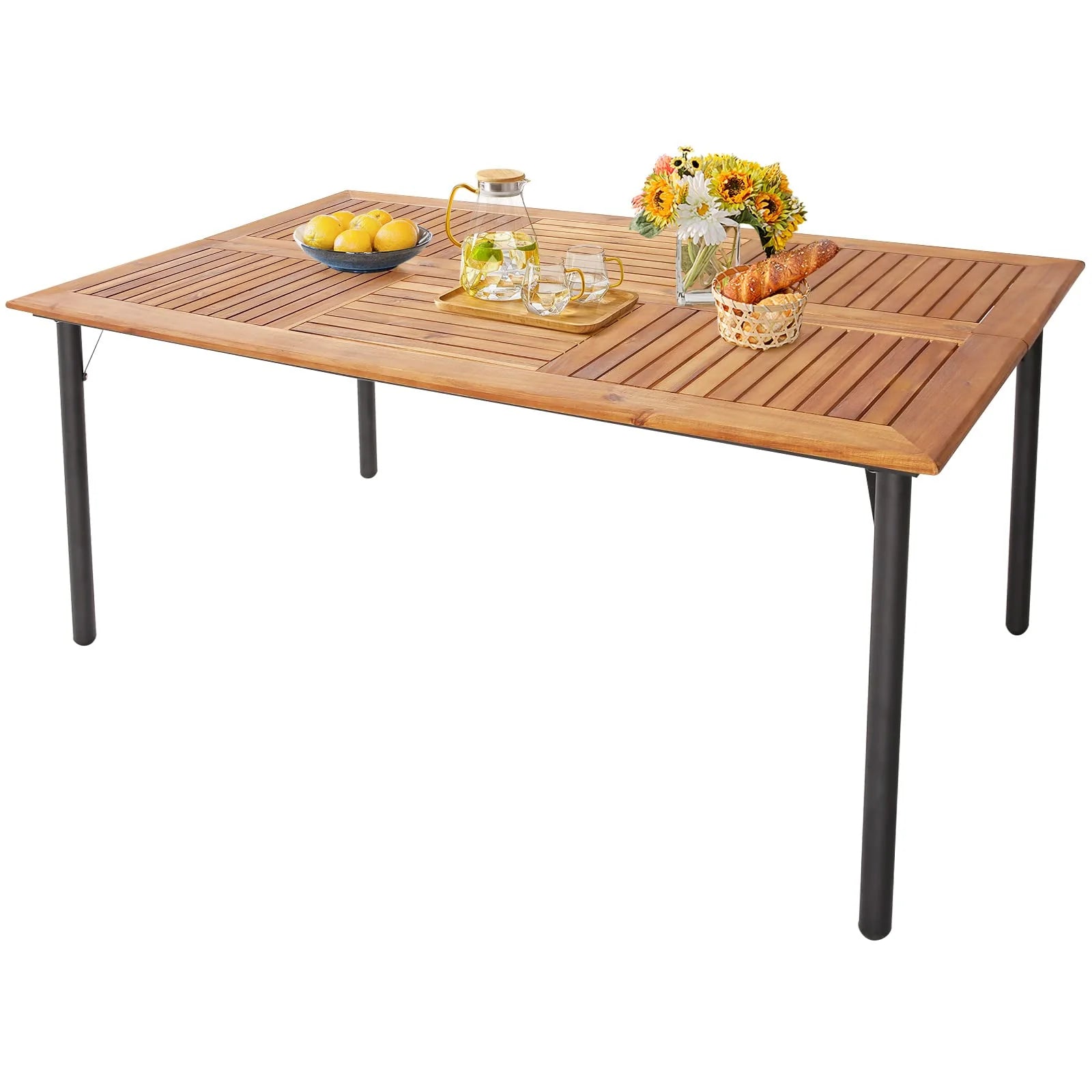 Tangkula 5-Piece Outdoor Dining Set with Acacia Wood Table & 4 Wicker Rattan Armrest Chairs