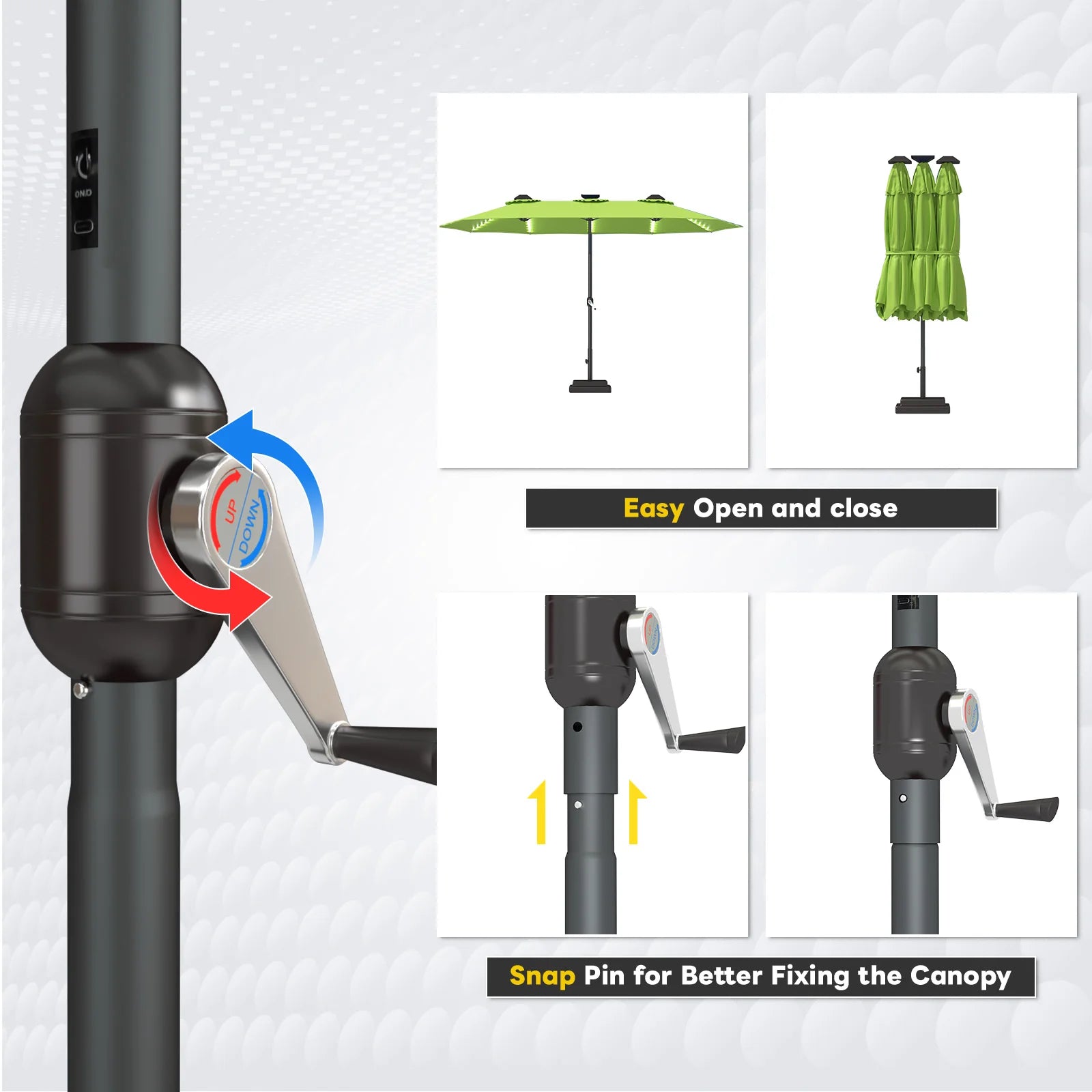 AECOJOY 15ft Patio Double-Sided Umbrella, 156 PCS Solar LED Light Outdoor Large Umbrella, Green - Product image 5
