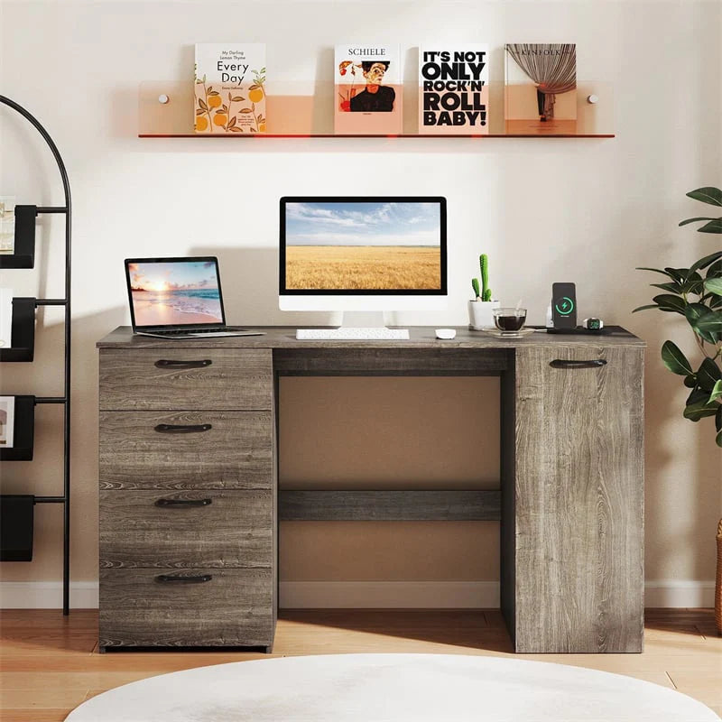53" Computer Desk with 4 Storage Drawers & Cabinet, Home Office Desk w/ Charging Station - Product image 19