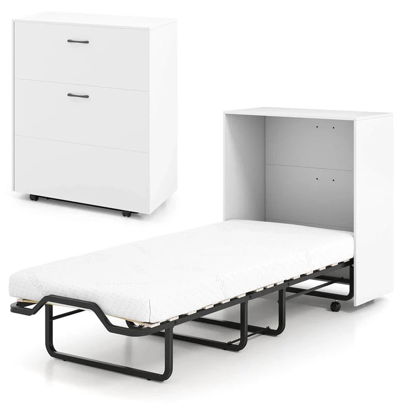 Cot Size Murphy Cabinet Bed with Mattress, 2-in-1 Folding Rollaway Guest Bed into Storage Cabinet with - Product image 13