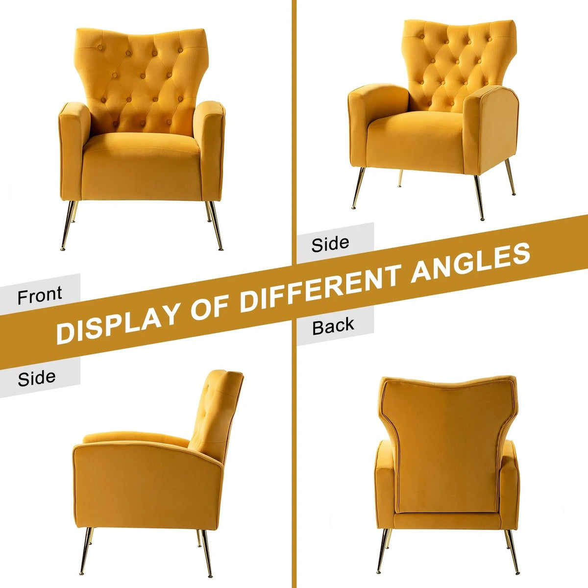14 Karat Home Fall Home Decor Velvet Accent Chair Button Tufted Metal Legs Adult Living Room Mustard - Product image 9
