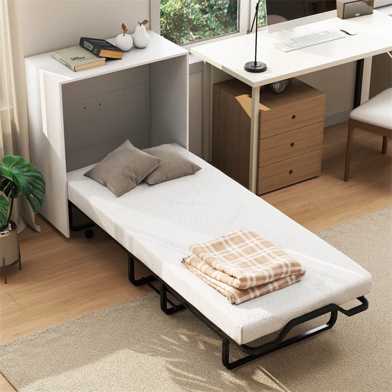 Cot Size Murphy Cabinet Bed with Mattress, 2-in-1 Folding Rollaway Guest Bed into Storage Cabinet with - Product image 20