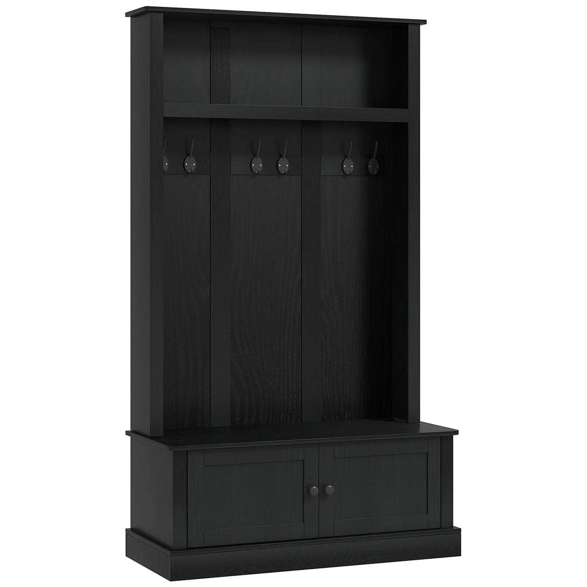 HOMCOM Hall Tree, Entryway Bench W/ Coat Rack, Shoe Cabinet, Black - Product image 2