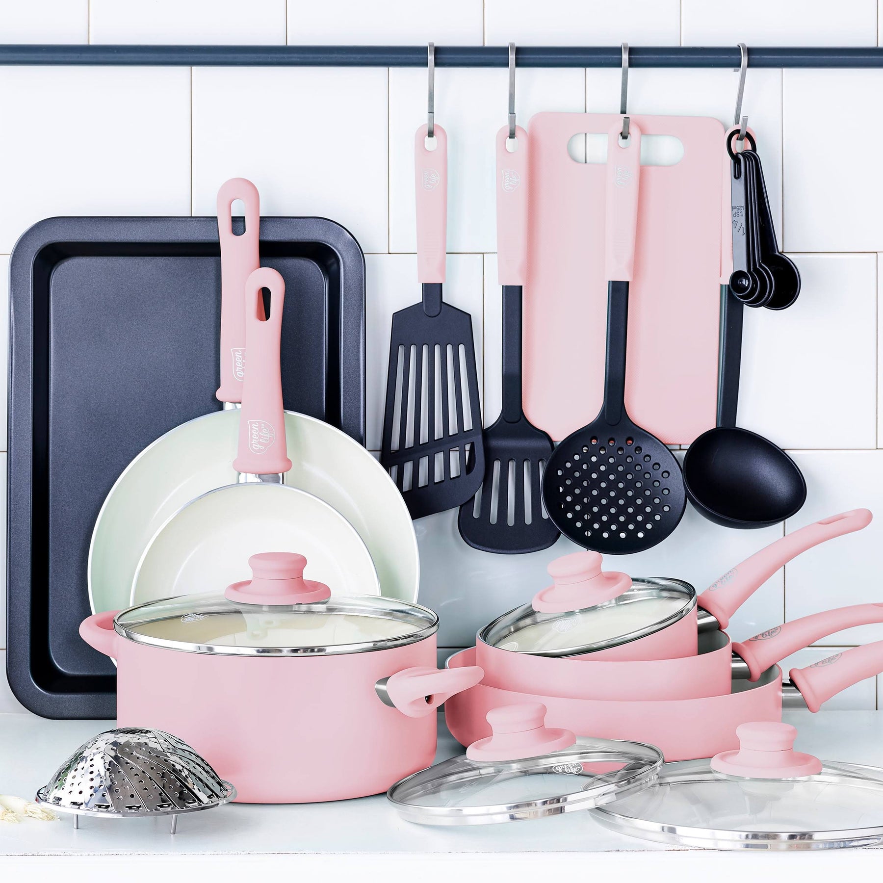 GreenLife Soft Grip 18 Piece Cookware Set, Pink, Size: 18pc - Product image 1