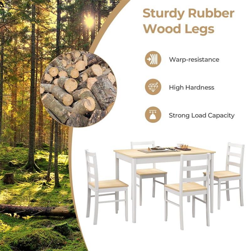 5-Piece Dining Table Set for 4, Wood Kitchen Table & 4 Chairs w/ Rubber Wood Legs - Product image 25
