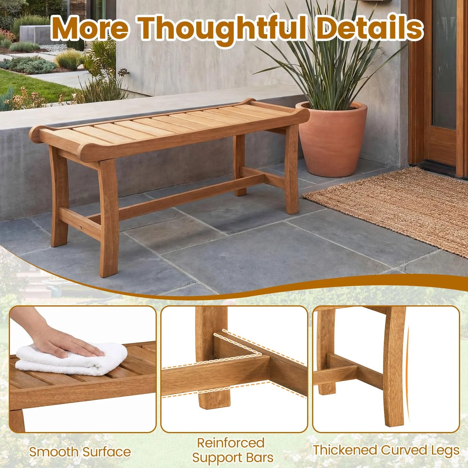 Tangkula 41.5" Patio Backless Bench with Slatted Seat - Product image 7
