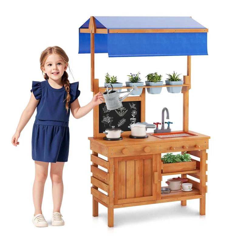 Kids Mud Kitchen Playset, Fir Wood Outdoor Play Kitchen Kids Potting Bench Mud Table with Adjustable - Product image 1