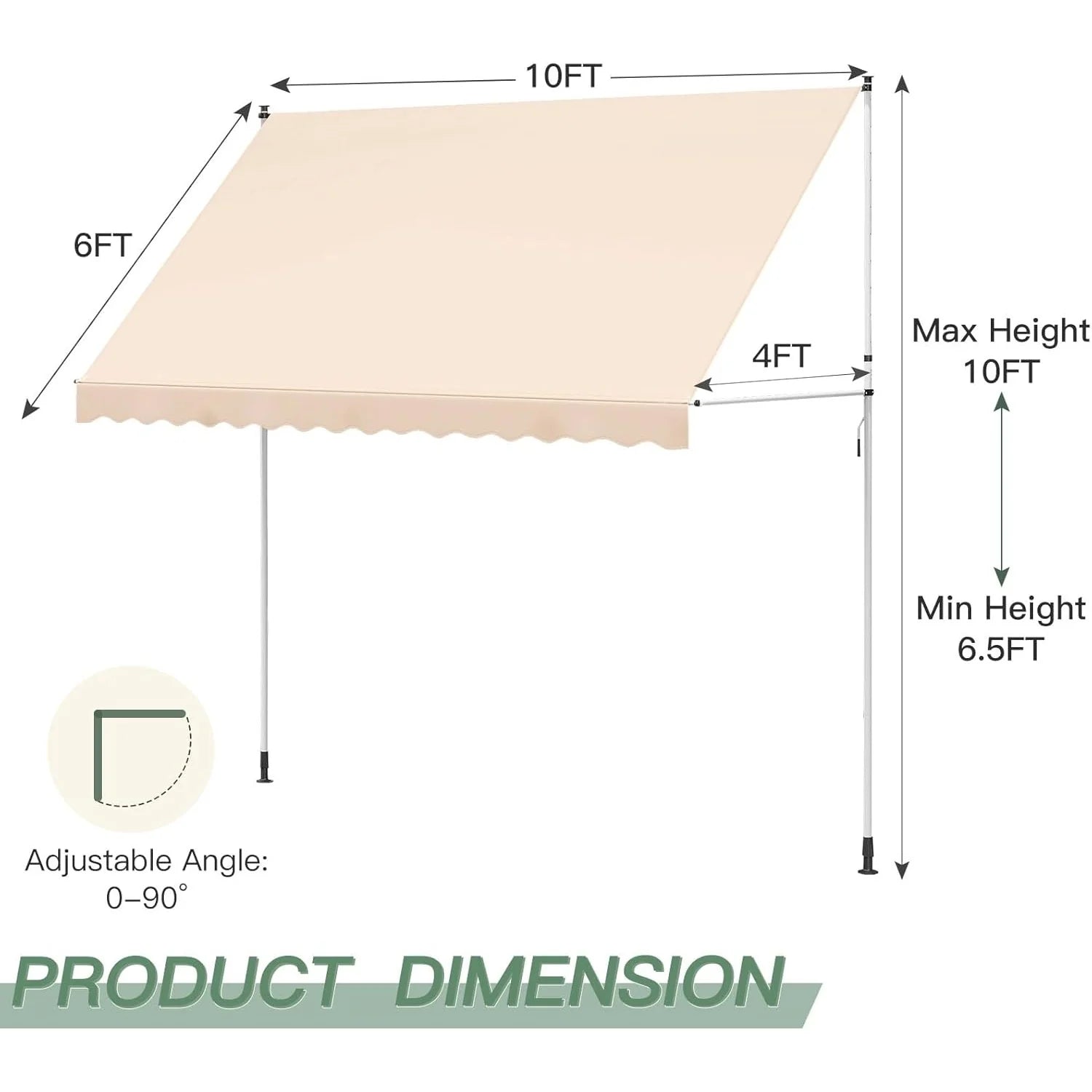AECOJOY Manual Retractable Awning, 118" Non-Screw Outdoor Patio Awning, Beige - Product image 3