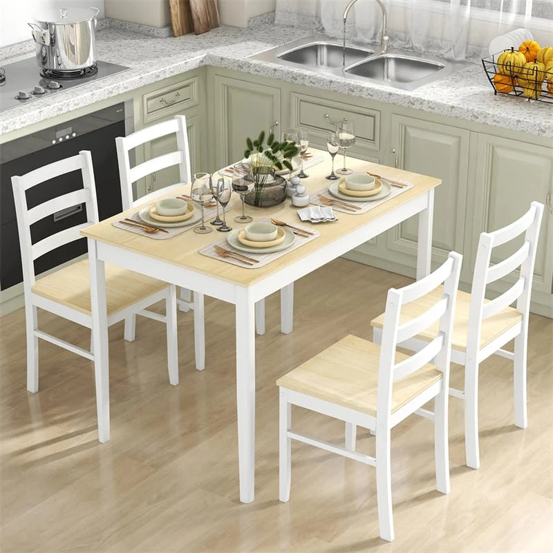 5-Piece Dining Table Set for 4, Wood Kitchen Table & 4 Chairs w/ Rubber Wood Legs - Product image 22
