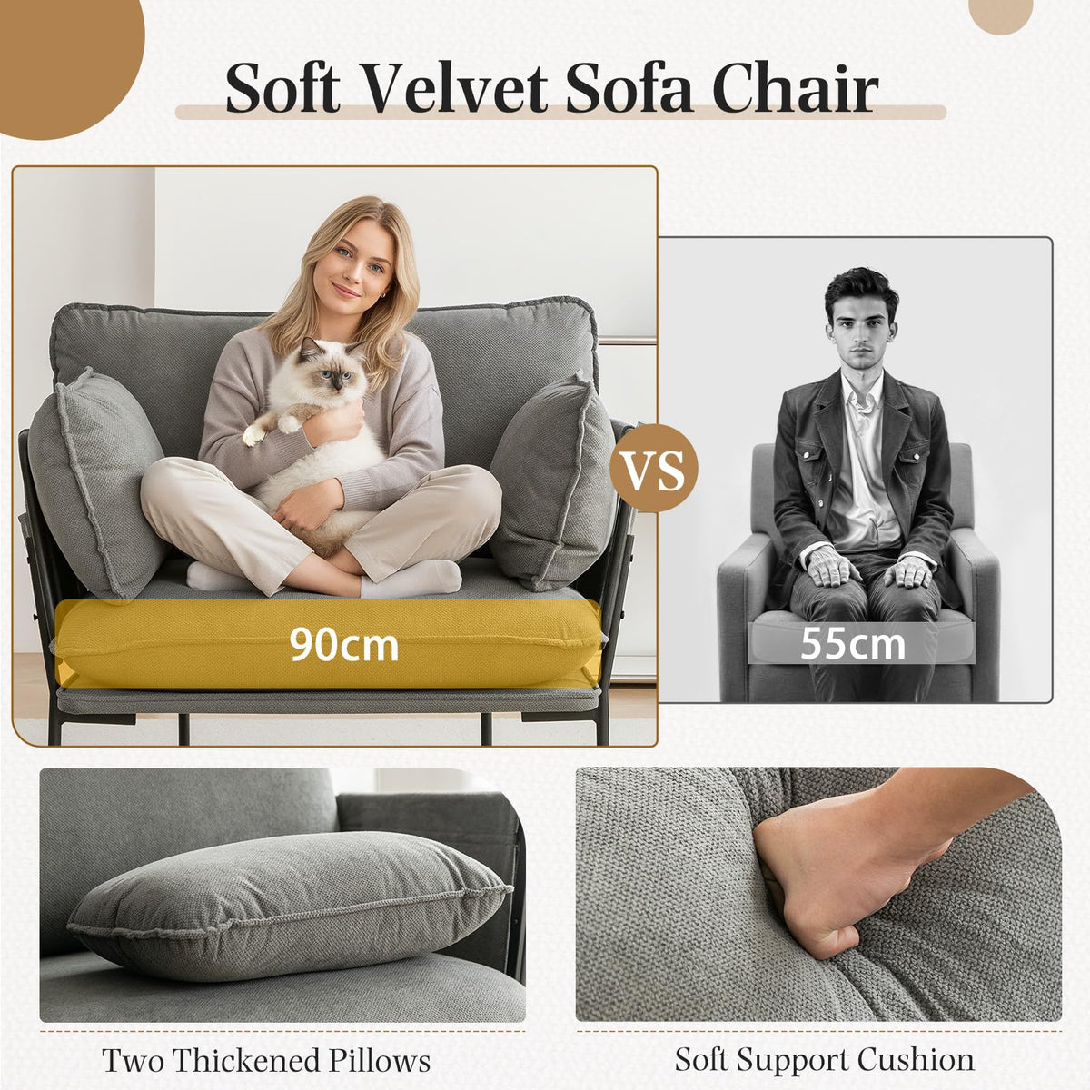AECOJOY Modern Accent Chair Reading Chair with Pillow Upholstered Armchair for Adults - Product image 5
