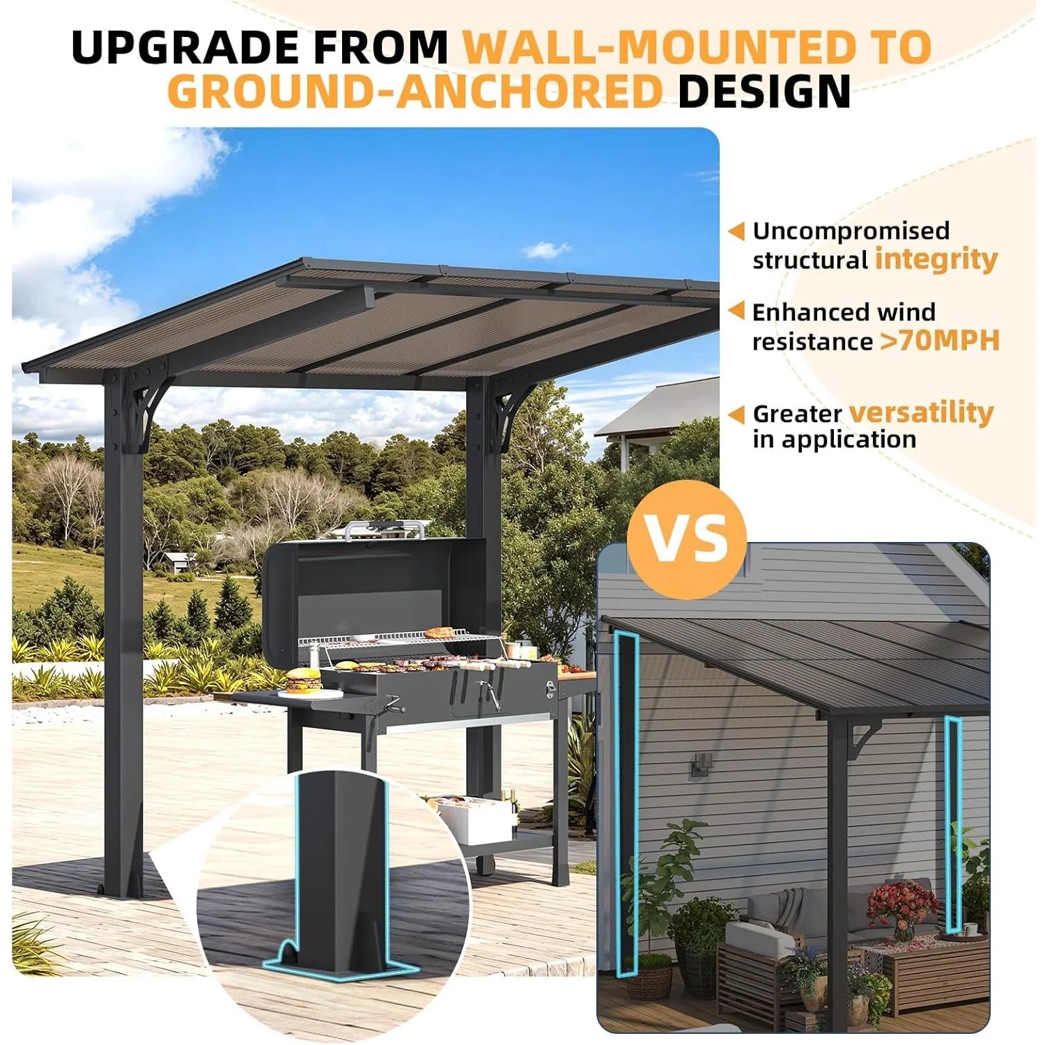 AECOJOY 8' x 5' Gazebo Outdoor Pergola for Patio, Freestanding Lean to Hard Top Grill Gazebo - Product image 5