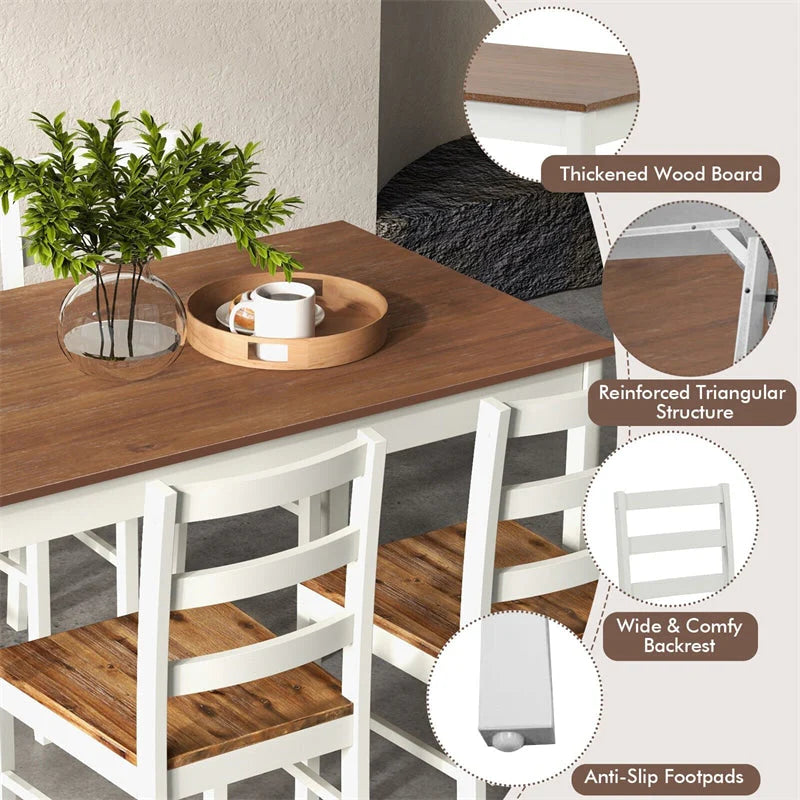 5-Piece Dining Table Set for 4, Wood Kitchen Table & 4 Chairs w/ Rubber Wood Legs - Product image 8