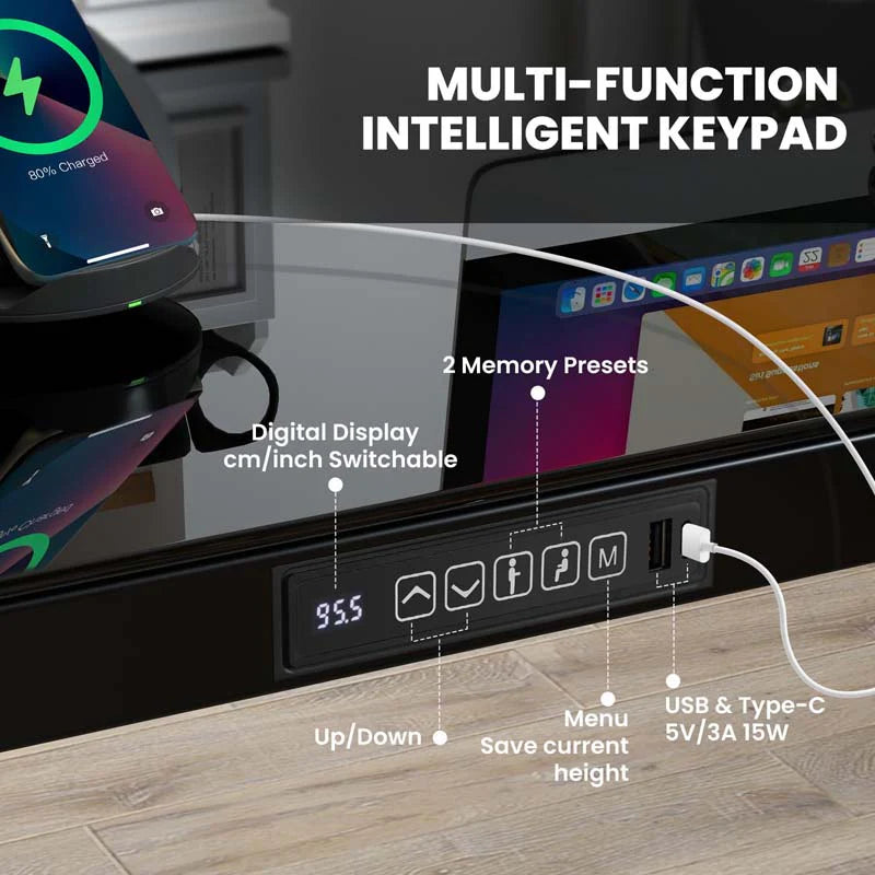 48" x 24" Electric Standing Desk with Drawer, Tempered Glass Top, Memory Positions & USB Type-C Outlets - Product image 18