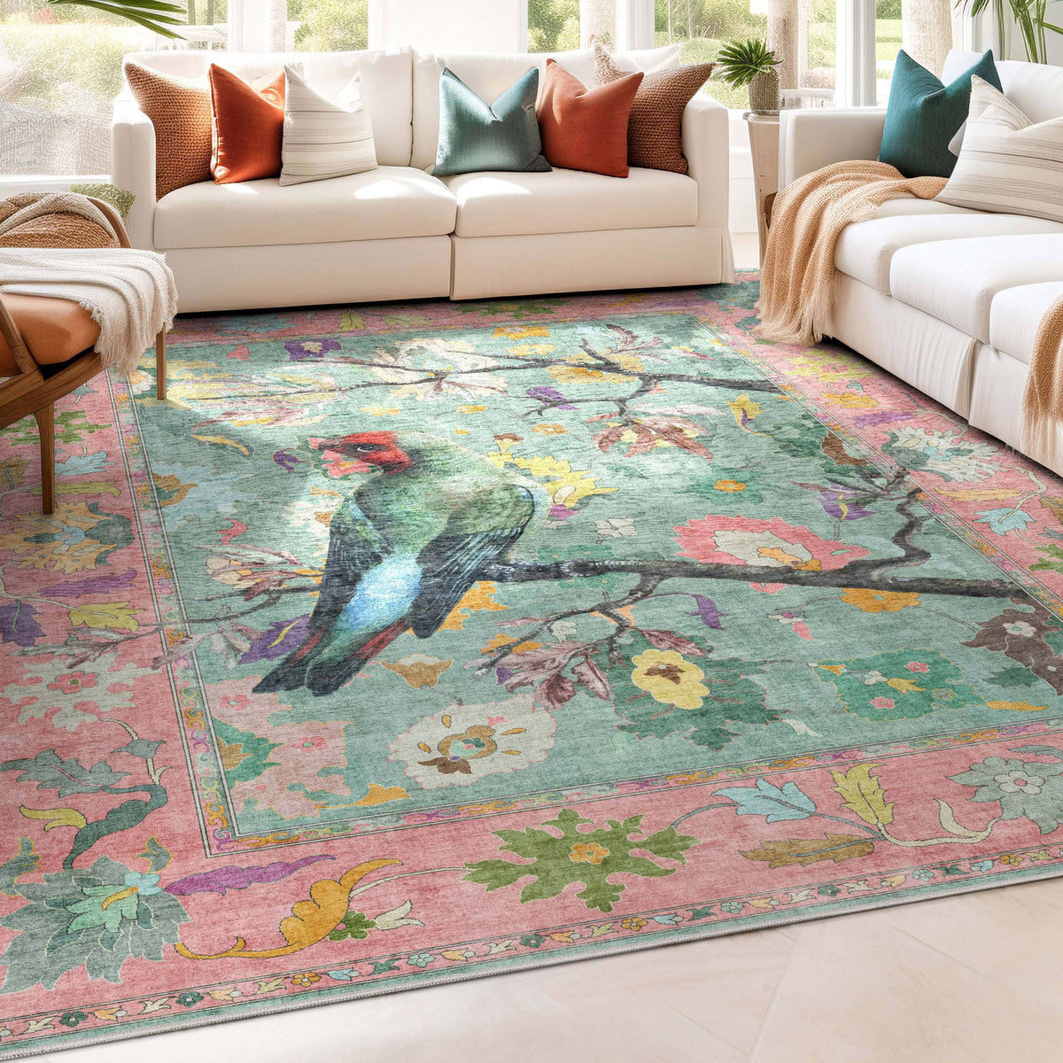 Well Woven Apollo Suzani Beige Botanical Flat-Weave Rug for Living Room, Bedroom and Hallway 3'3" x 5' - Product image 1