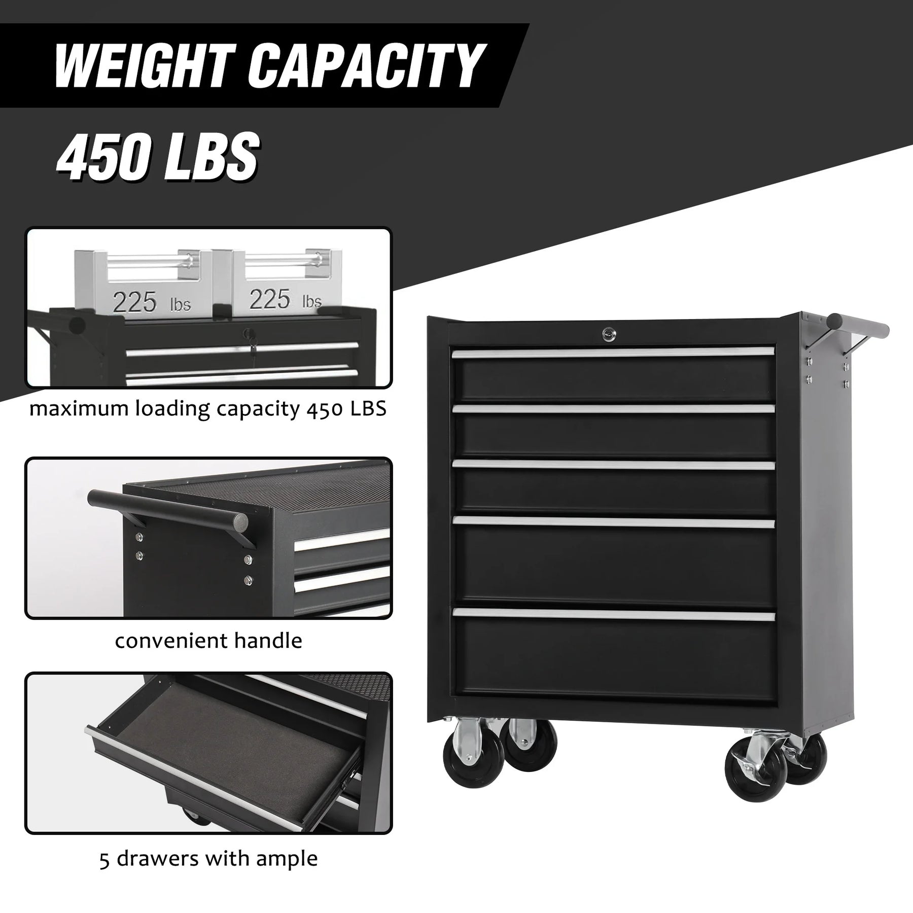 5 - Drawer Rolling Tool Chest Tool Storage Cabinet with Wheels Tool Organizer Box
