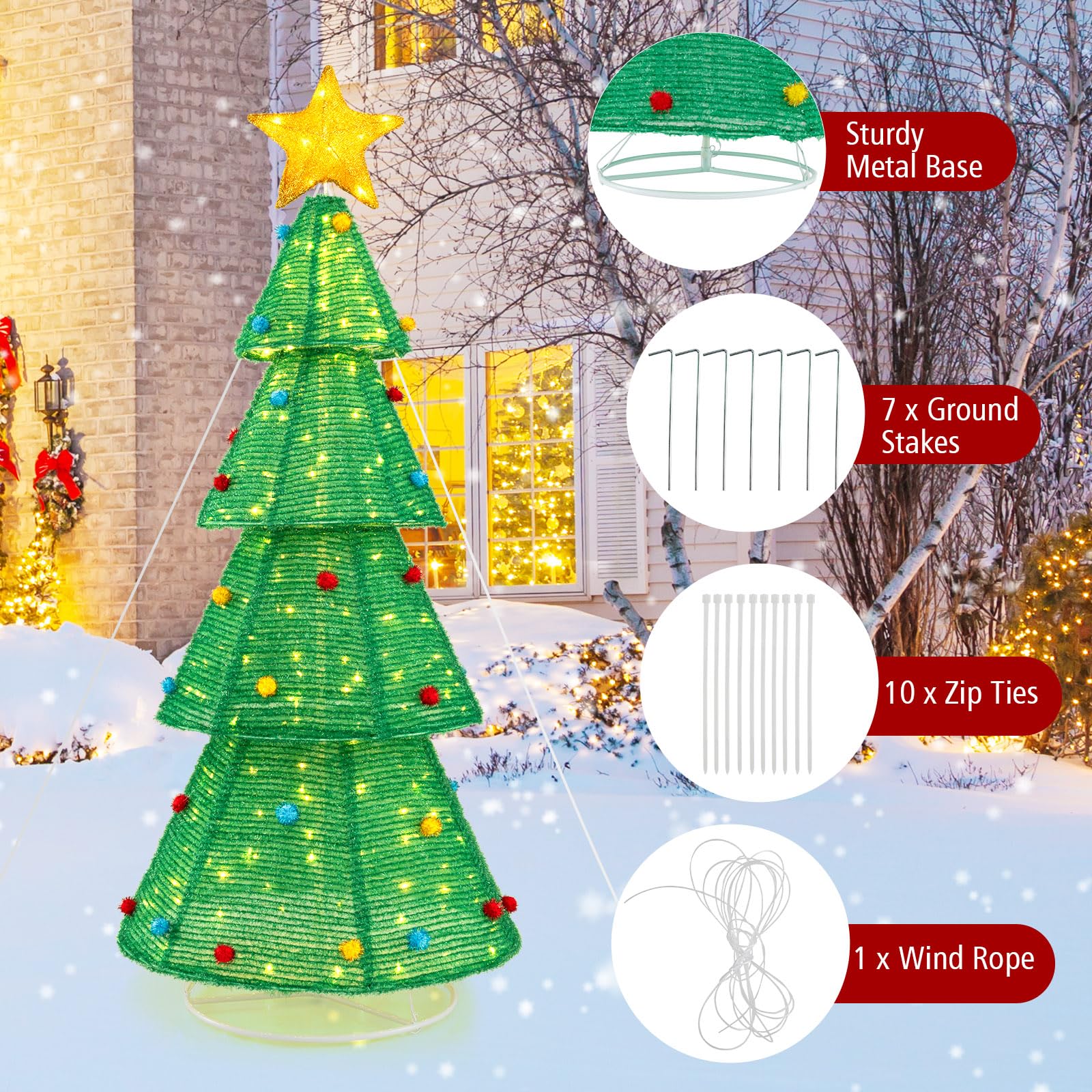 Tangkula 6.2 FT Lighted Pop-up Christmas Tree, Indoor/Outdoor Pre-Lit Xmas Tree with 200 LED Lights - Product image 5