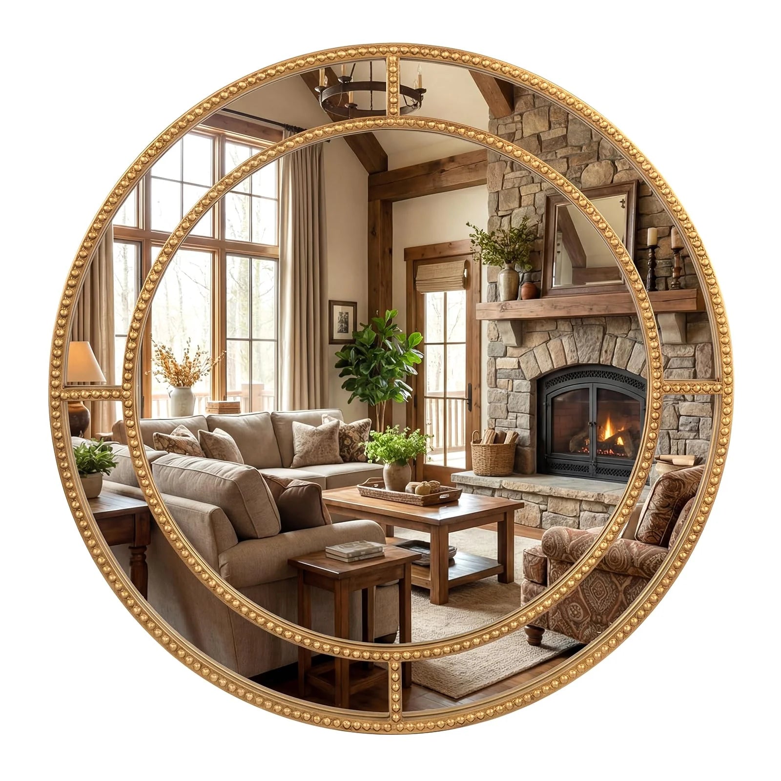 Tangkula 28" Gold Round Wall Mirror - Circle Decorative Modern with Beaded Frame for Living Room - Product image 9