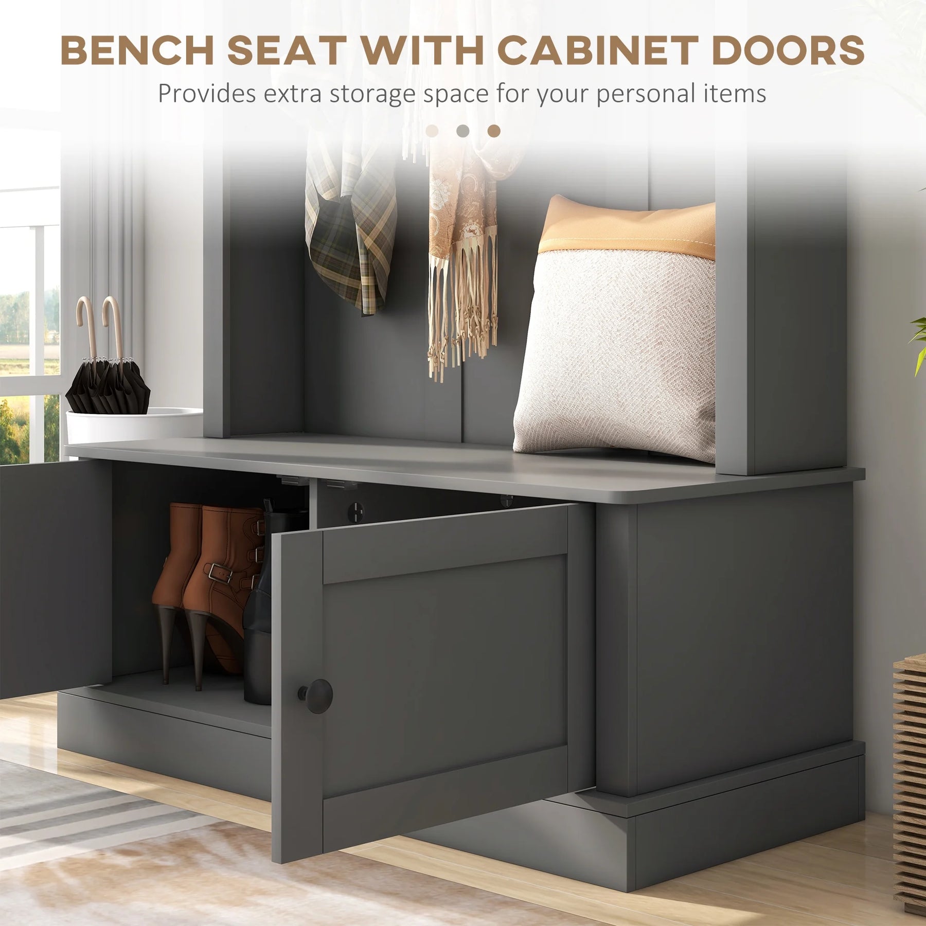 HOMCOM Hall Tree, Entryway Bench W/ Coat Rack, Shoe Cabinet, Black - Product image 15