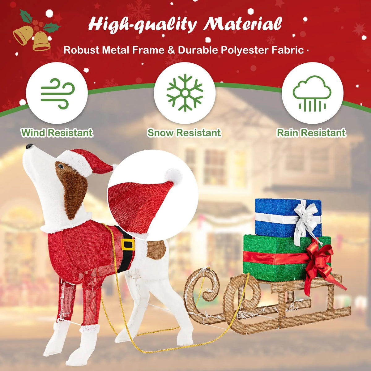 Tangkula Lighted Christmas Dog with Sleigh & Gift Boxes Combo Decorations - Product image 7