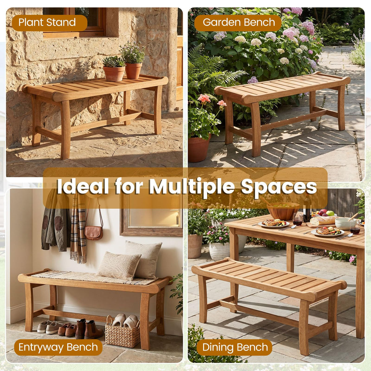 Tangkula 41.5" Patio Backless Bench with Slatted Seat - Product image 4