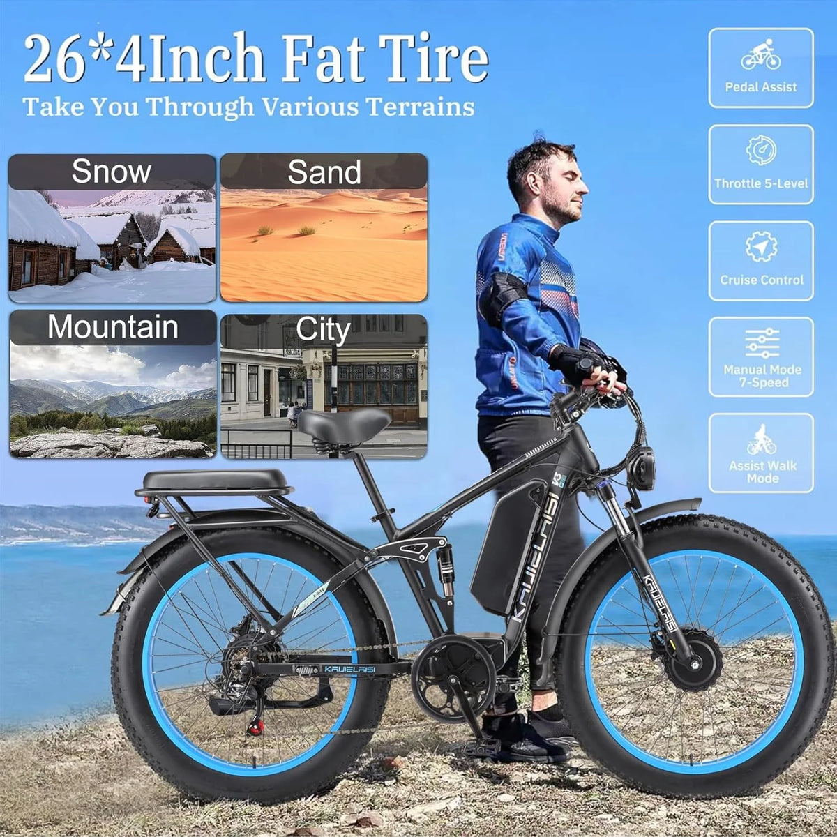 KAIJIELAISI Electric Bike for Adults, AWD Ebikes Dual Motor Peak 6000W - Product image 9