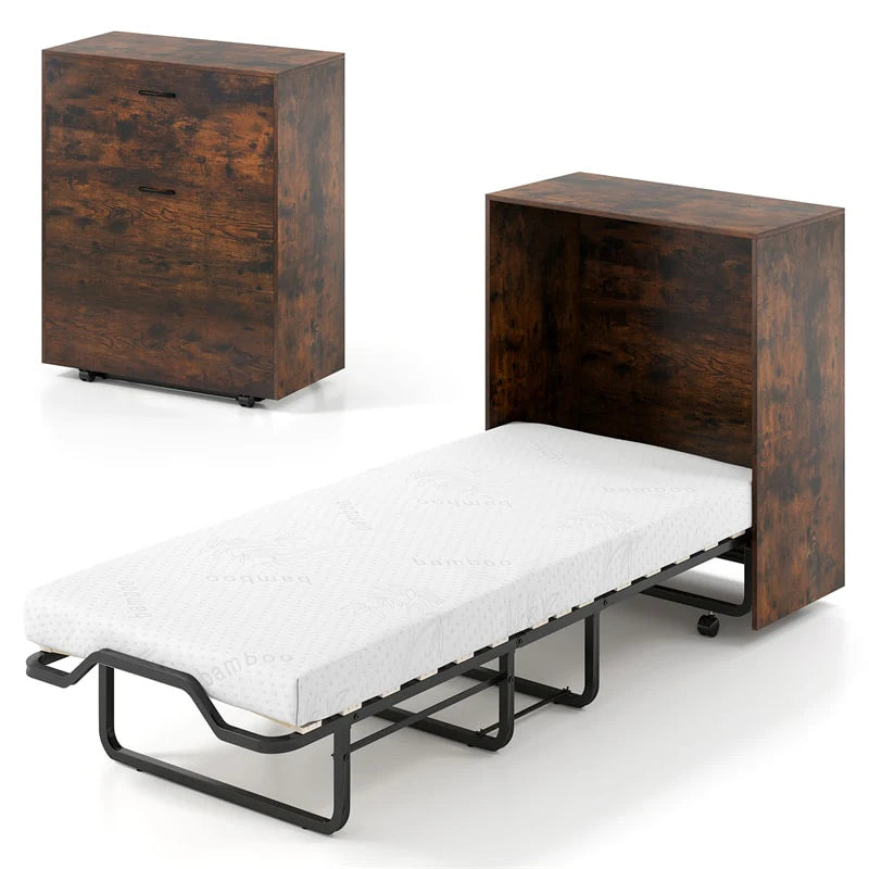 Cot Size Murphy Cabinet Bed with Mattress, 2-in-1 Folding Rollaway Guest Bed into Storage Cabinet with - Product image 2
