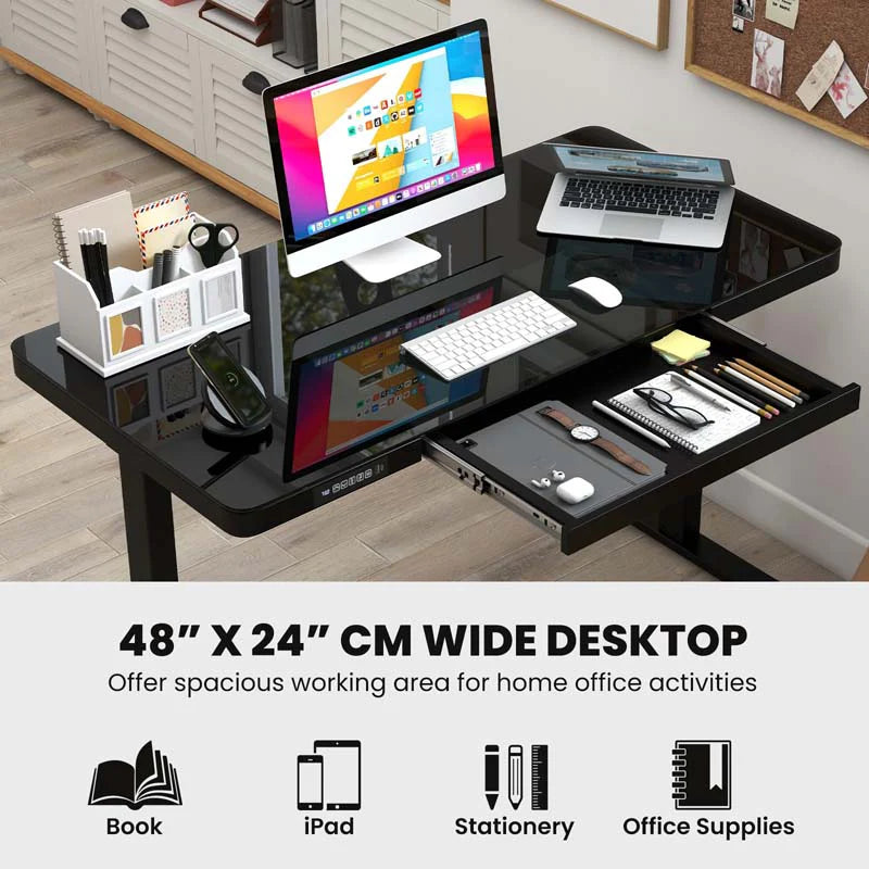 48" x 24" Electric Standing Desk with Drawer, Tempered Glass Top, Memory Positions & USB Type-C Outlets - Product image 15