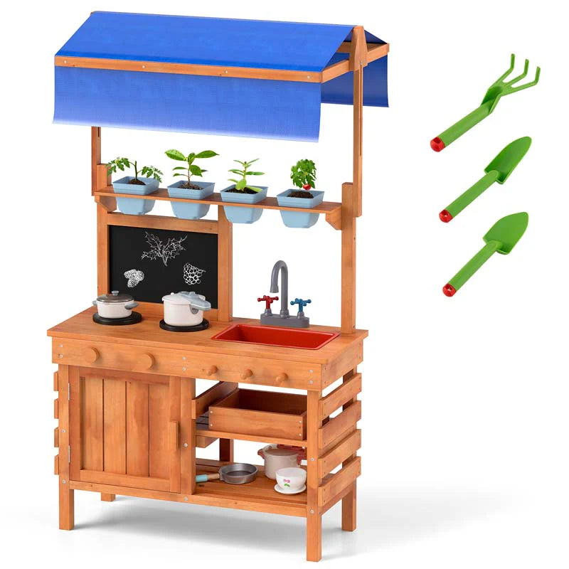 Kids Mud Kitchen Playset, Fir Wood Outdoor Play Kitchen Kids Potting Bench Mud Table with Adjustable - Product image 11
