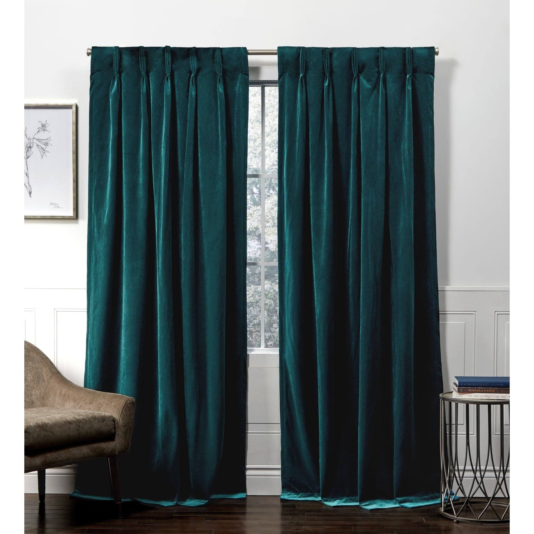 54"x108" Velvet Back Tab Light Filtering Window Curtain Panels Teal - Exclusive Home - Product image 1