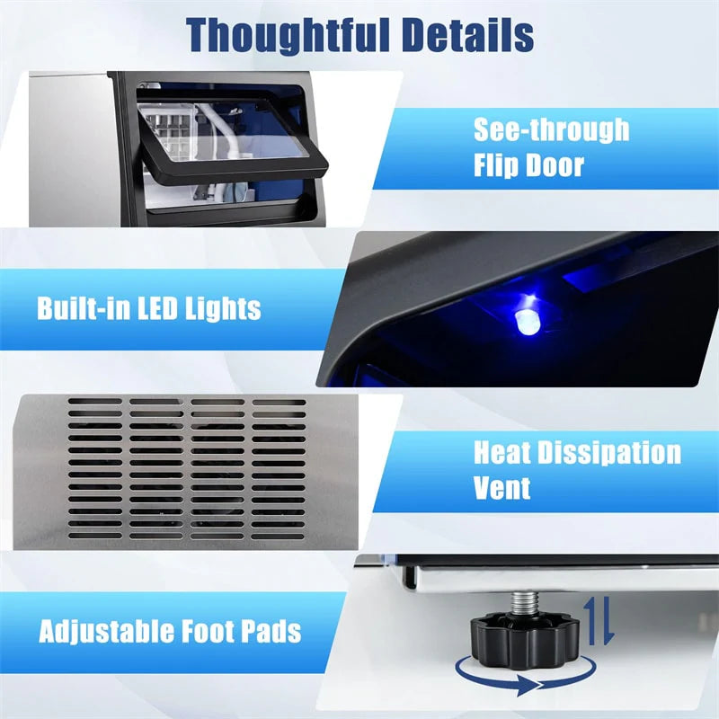 110 LBS/24H Commercial Ice Maker, Stainless Steel Ice Machine with 25 LBS Storage, 36 Cubes in 13 Mins - Product image 8