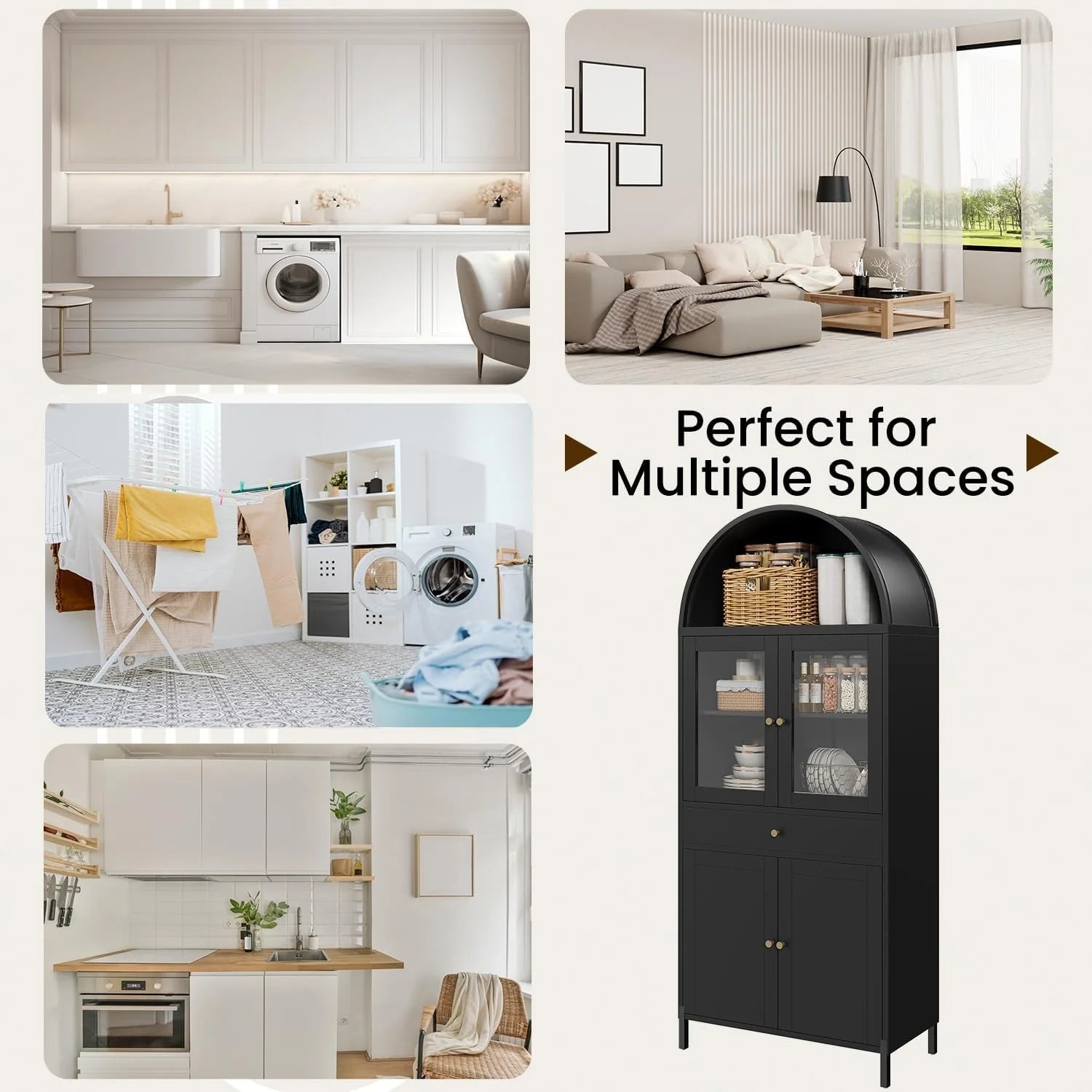 AECOJOY 73'' Kitchen Pantry, Metal Arched Storage Cabinet with Glass Doors/Adjustable Shelfs/Drawer - Product image 8