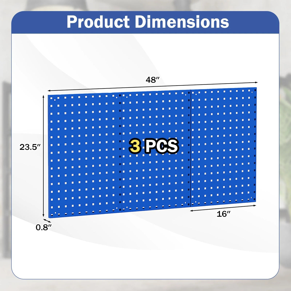 3 Pcs Metal Pegboard Panels w/25 Hooks, Storage Platform & Square Hole, Heavy Duty Pegboard Wall Organizer - Product image 18