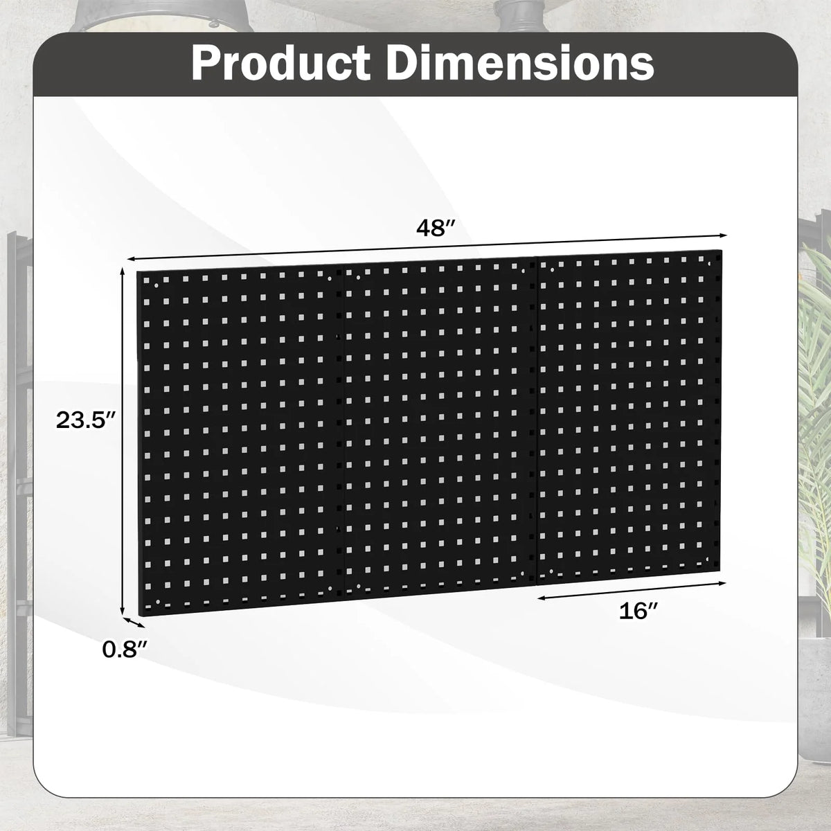 3 Pcs Metal Pegboard Panels w/25 Hooks, Storage Platform & Square Hole, Heavy Duty Pegboard Wall Organizer - Product image 9