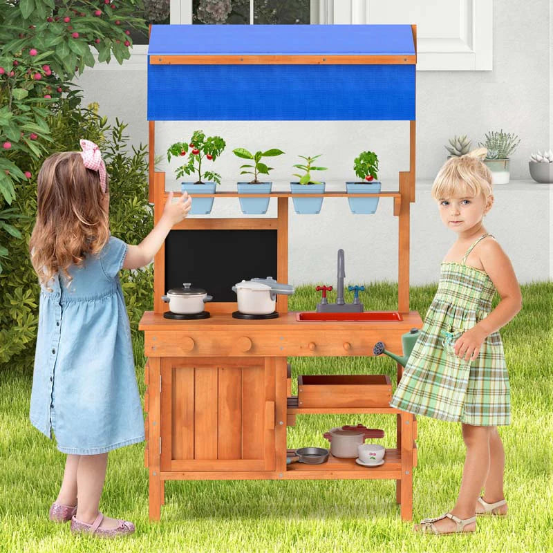 Kids Mud Kitchen Playset, Fir Wood Outdoor Play Kitchen Kids Potting Bench Mud Table with Adjustable - Product image 2
