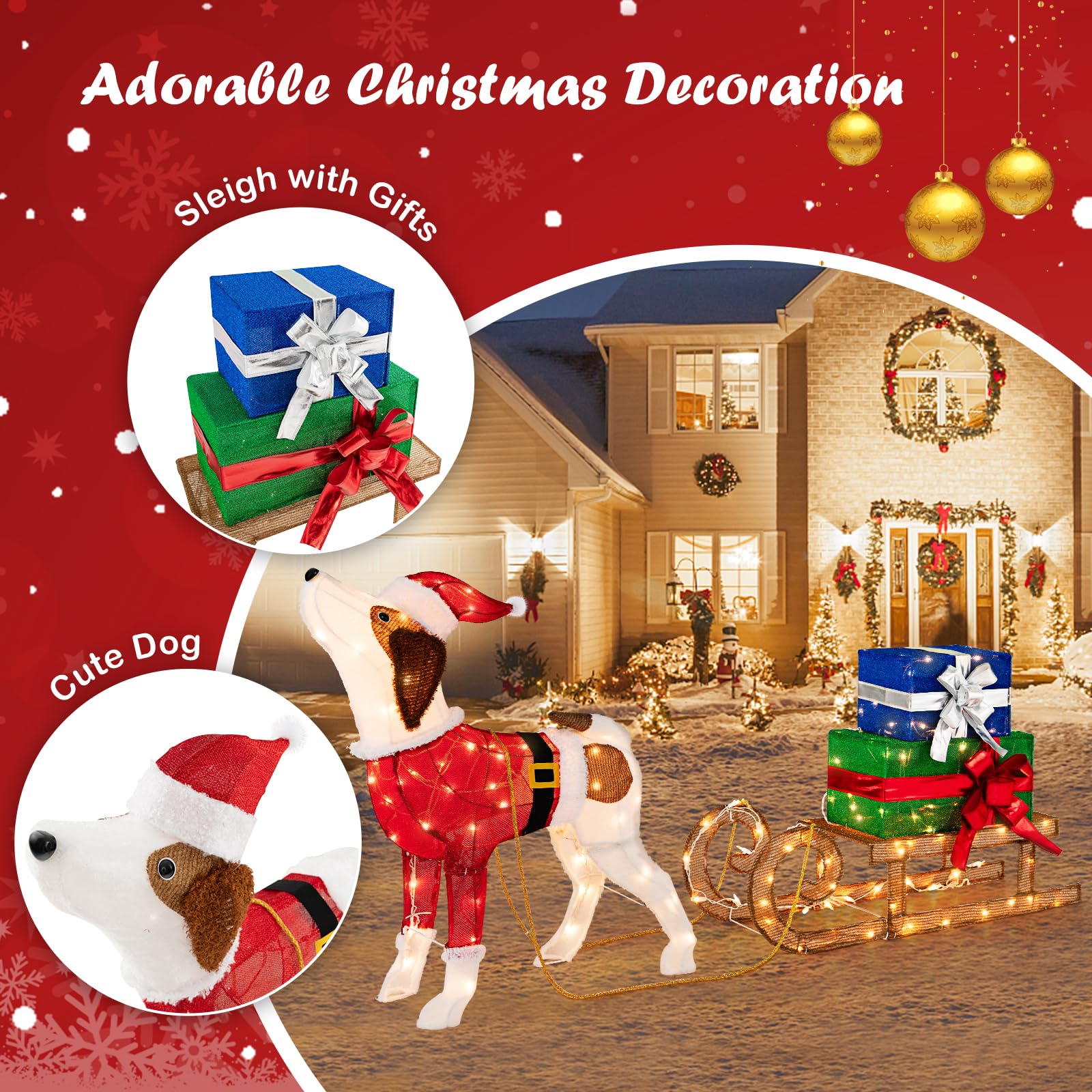 Tangkula Lighted Christmas Dog with Sleigh & Gift Boxes Combo Decorations - Product image 9