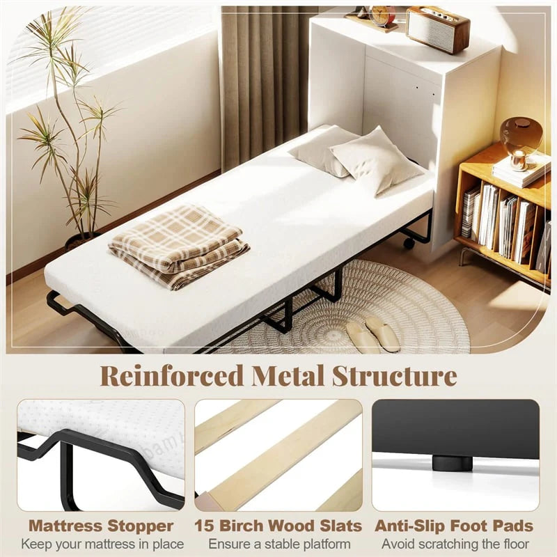 Cot Size Murphy Cabinet Bed with Mattress, 2-in-1 Folding Rollaway Guest Bed into Storage Cabinet with - Product image 18
