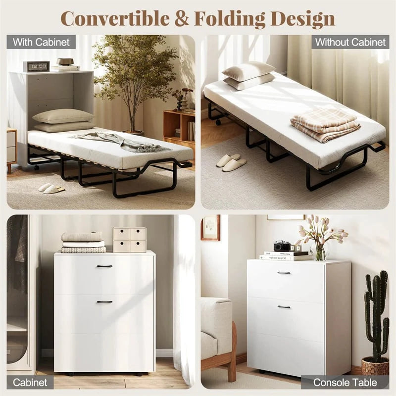 Cot Size Murphy Cabinet Bed with Mattress, 2-in-1 Folding Rollaway Guest Bed into Storage Cabinet with - Product image 19