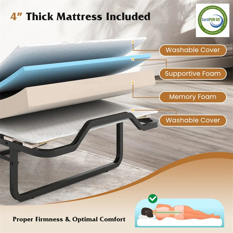 Cot Size Murphy Cabinet Bed with Mattress, 2-in-1 Folding Rollaway Guest Bed into Storage Cabinet with - Product image 7