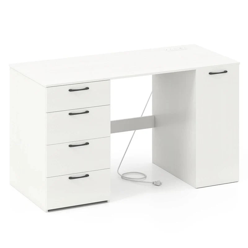 53" Computer Desk with 4 Storage Drawers & Cabinet, Home Office Desk w/ Charging Station - Product image 9